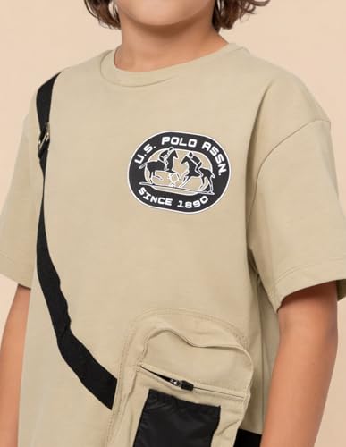 USPA Kids Boys Solid Oversized Fit T-Shirt (UKTSH2545_Beige_12-18 M)