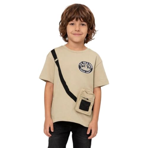 USPA Kids Boys Solid Oversized Fit T-Shirt (UKTSH2545_Beige_12-18 M)