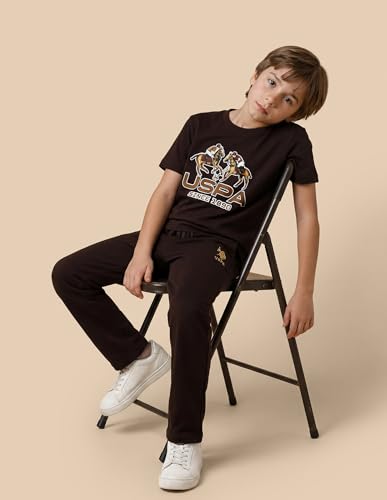 USPA Kids Boys Graphic Brand Printed Regular Fit T-Shirt (UKTSH2555_Dark Brown_8-9 Y)