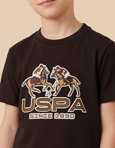 USPA Kids Boys Graphic Brand Printed Regular Fit T-Shirt (UKTSH2555_Dark Brown_8-9 Y)