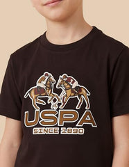 USPA Kids Boys Graphic Brand Printed Regular Fit T-Shirt (UKTSH2555_Dark Brown_8-9 Y)