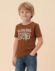 USPA Kids Boys Graphic Brand Printed T-Shirt (UKTSH2558_Rust_8-9 Years)