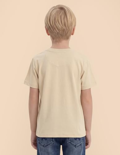 USPA Kids Boys Graphic Brand Printed T-Shirt (UKTSH2559_Beige_6-7 Years)