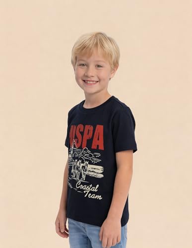 USPA Kids Boys Graphic Brand Printed Regular Fit T-Shirt (UKTSH2571_Navy_2-3Y)
