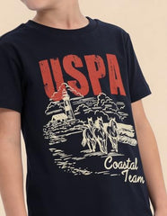USPA Kids Boys Graphic Brand Printed Regular Fit T-Shirt (UKTSH2571_Navy_2-3Y)