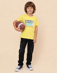 USPA Kids Boys Graphic Brand Printed Regular Fit T-Shirt (UKTSH2653_Yellow_2-3 Y)