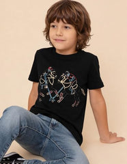 USPA Kids Boys Graphic Printed Regular Fit T-Shirt (UKTSH2668_Black_2-3 Y)