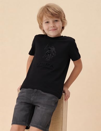 USPA Kids Boys Brand Printed Regular Fit T-Shirt (UKTSH2678_Black_3-4 Y)
