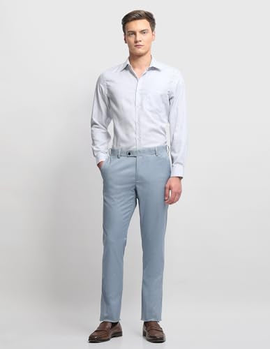 Arrow Men's Graph Checked Autopress Shirt (ARALSH0002_Light Grey_44)