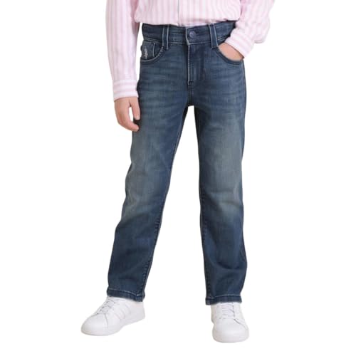 U.S. Polo Boys jeans in blue, casual denim with classic fit, designed for boys, shown on a hanger or worn by a child.
