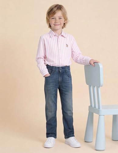U.S. Polo boys' blue jeans for kids, casual denim pants with classic fit and stitching details, suitable for everyday wear.
