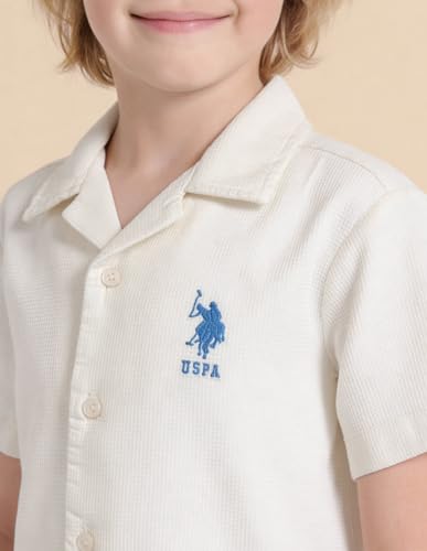 USPA Kids Boys Textured Graphic Brand Appliqued Shirt (UKSHT1833_White_3-4 Years)