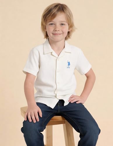 USPA Kids Boys Textured Graphic Brand Appliqued Shirt (UKSHT1833_White_3-4 Years)