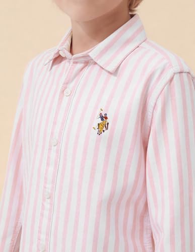 USPA Kids Boys Vertical Striped Oxford Shirt (UKSHT1981_Pink_13-14Y) - Goyalsons ShopMax