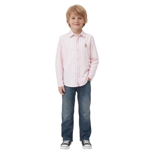 USPA Kids Boys Vertical Striped Oxford Shirt (UKSHT1981_Pink_13-14Y) - Goyalsons ShopMax