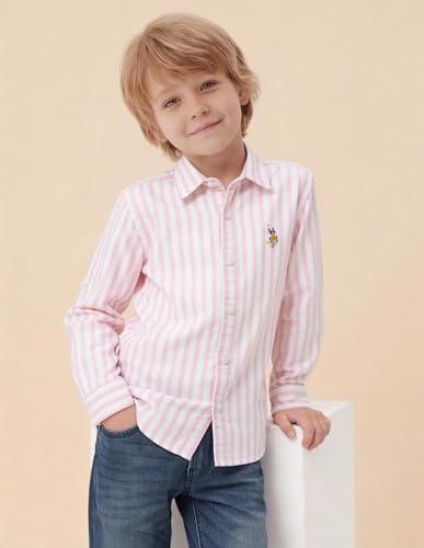USPA Kids Boys Vertical Striped Oxford Shirt (UKSHT1981_Pink_13-14Y) - Goyalsons ShopMax