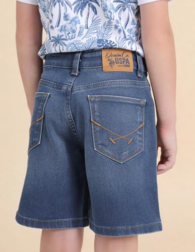 USPA Kids Boys Mid Rise Denim Shorts (UKSRT0579_Blue_4-5 Years)