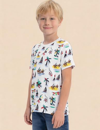 USPA Kids Boys Graphic Printed Regular Fit T-Shirt (UKTSH2519_White_4-5Y)