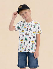 USPA Kids Boys Graphic Printed Regular Fit T-Shirt (UKTSH2519_White_4-5Y)