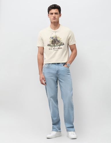 U.S. Polo Assn. Denim Co. Men's Graphic Brand Printed Slim Fit T-Shirt (UDTSH4021_Beige_L)