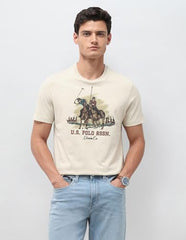 U.S. Polo Assn. Denim Co. Men's Graphic Brand Printed Slim Fit T-Shirt (UDTSH4021_Beige_L)