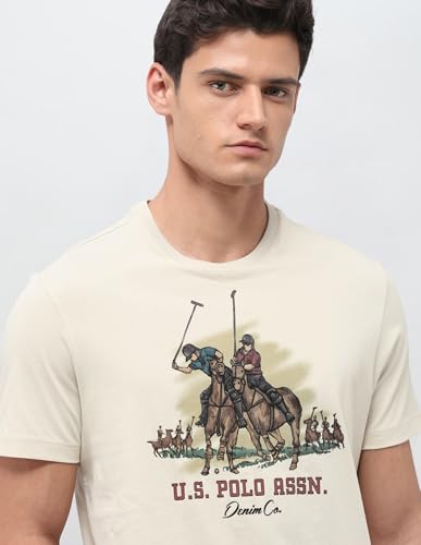 U.S. Polo Assn. Denim Co. Men's Graphic Brand Printed Slim Fit T-Shirt (UDTSH4021_Beige_L)