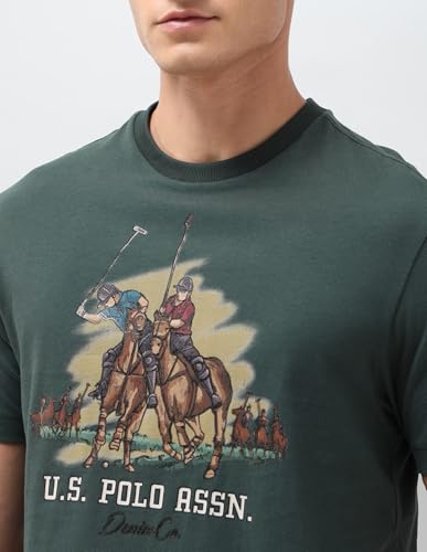 U.S. Polo Assn. Men's olive slim fit graphic printed T-shirt with brand logo, short sleeves, and crew neck.