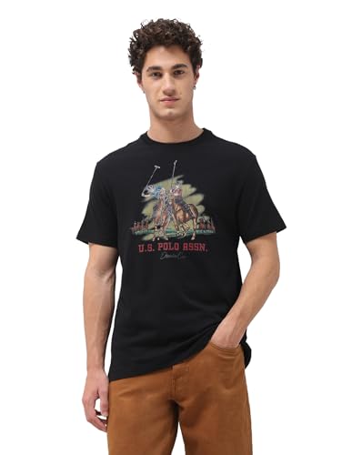 U.S. Polo Assn. Denim Co. Men's Graphic Brand Printed Slim Fit T-Shirt (UDTSH4023_Black_L)