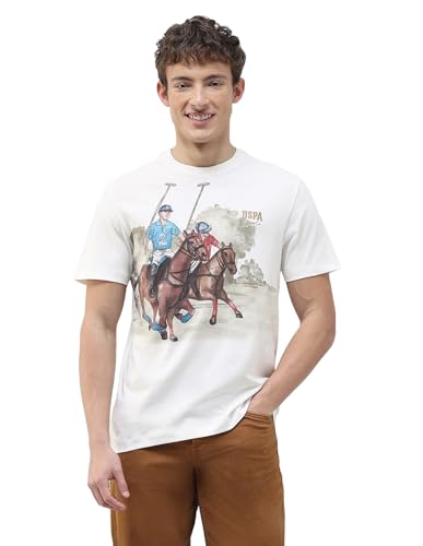 U.S. Polo Assn. Denim Co. Men's Graphic Brand Printed Slim Fit T-Shirt (UDTSH4024_Ivory_S)