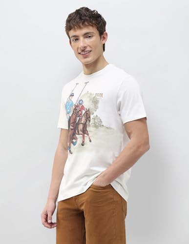 U.S. Polo Assn. Denim Co. Men's Graphic Brand Printed Slim Fit T-Shirt (UDTSH4024_Ivory_S)