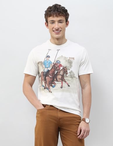U.S. Polo Assn. Denim Co. Men's Graphic Brand Printed Slim Fit T-Shirt (UDTSH4024_Ivory_S)