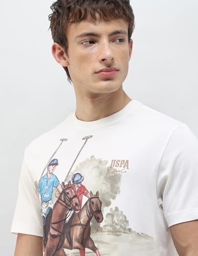 U.S. Polo Assn. Denim Co. Men's Graphic Brand Printed Slim Fit T-Shirt (UDTSH4024_Ivory_S)