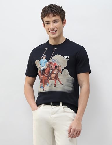 U.S. Polo Assn. Denim Co. Men's Graphic Brand Printed Slim Fit T-Shirt (UDTSH4025_Navy_XL)
