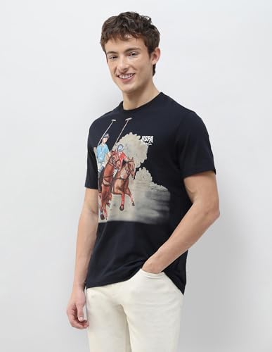U.S. Polo Assn. Denim Co. Men's Graphic Brand Printed Slim Fit T-Shirt (UDTSH4025_Navy_XL)
