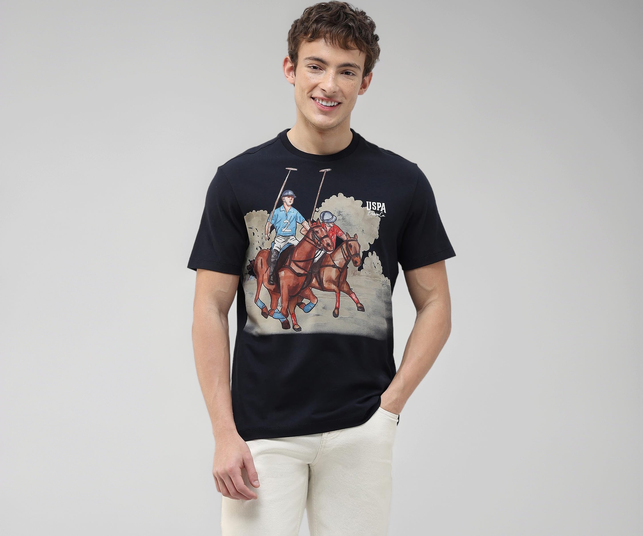 U.S. Polo Assn. Denim Co. Men's Graphic Brand Printed Slim Fit T-Shirt (UDTSH4025_Navy_XL)