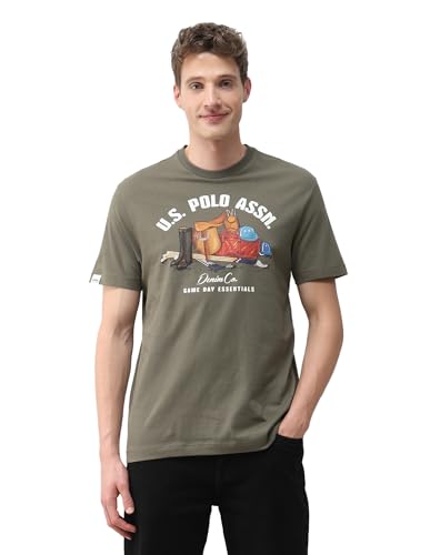 U.S. Polo Assn. Denim Co. Men's Graphic Brand Printed Slim Fit T-Shirt (UDTSH4075_Olive_L)