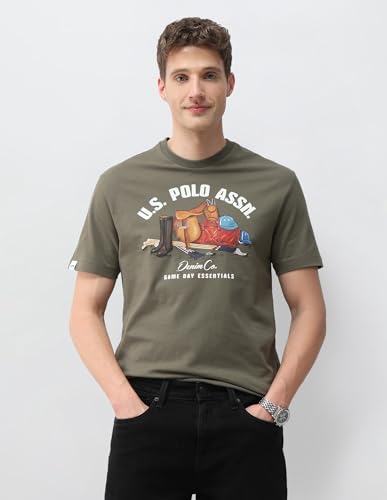 U.S. Polo Assn. Denim Co. Men's Graphic Brand Printed Slim Fit T-Shirt (UDTSH4075_Olive_L)