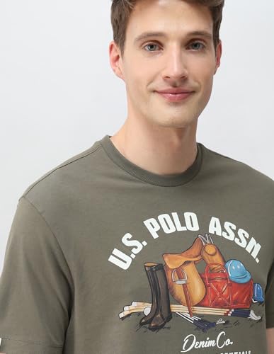 U.S. Polo Assn. Denim Co. Men's Graphic Brand Printed Slim Fit T-Shirt (UDTSH4075_Olive_L)