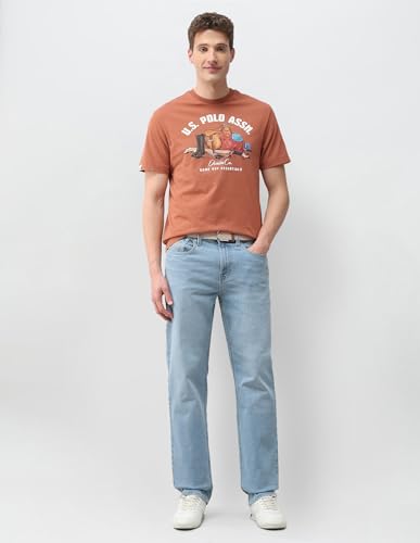 U.S. Polo Assn. Denim Co. Men's Graphic Brand Printed Slim Fit T-Shirt (UDTSH4076_Orange_L)