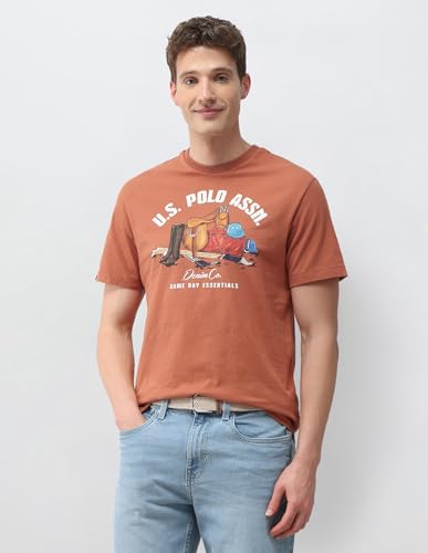 U.S. Polo Assn. Denim Co. Men's Graphic Brand Printed Slim Fit T-Shirt (UDTSH4076_Orange_L)