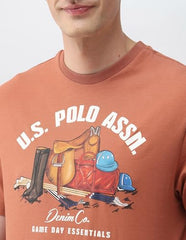 U.S. Polo Assn. Denim Co. Men's Graphic Brand Printed Slim Fit T-Shirt (UDTSH4076_Orange_L)