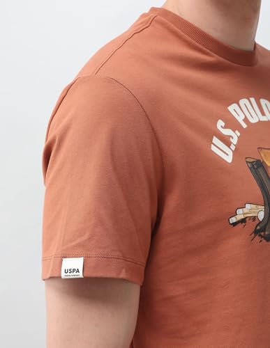 U.S. Polo Assn. Denim Co. Men's Graphic Brand Printed Slim Fit T-Shirt (UDTSH4076_Orange_L)