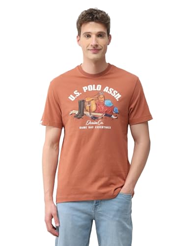 U.S. Polo Assn. Denim Co. Men's Graphic Brand Printed Slim Fit T-Shirt (UDTSH4076_Orange_L)
