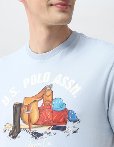 U.S. Polo Assn. Denim Co. Men's Graphic Brand Printed Slim Fit T-Shirt (UDTSH4077_Blue_L)
