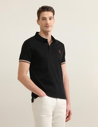 U.S. Polo Association men's self-design vertical striped Sotogrande polo shirt in white and navy with a classic collar.