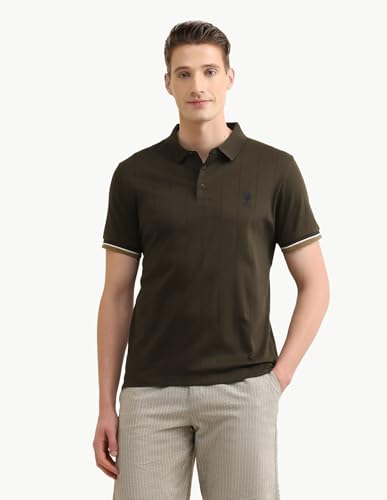 U.S. Polo Association men's self design vertical striped Sotogrande polo shirt in navy and white, with a classic collar and short sleeves.