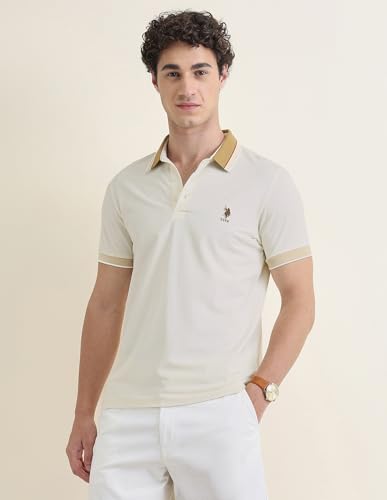 U.S.Polo Association Men's Solid Slim Fit Polo Shirt (USTSH3407_Beige_L)