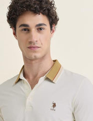 U.S.Polo Association Men's Solid Slim Fit Polo Shirt (USTSH3407_Beige_L)