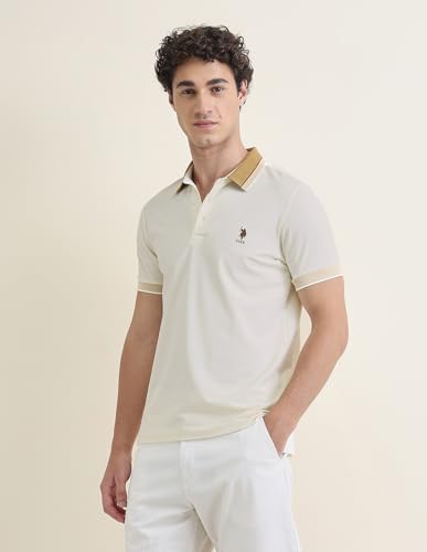 U.S.Polo Association Men's Solid Slim Fit Polo Shirt (USTSH3407_Beige_L)