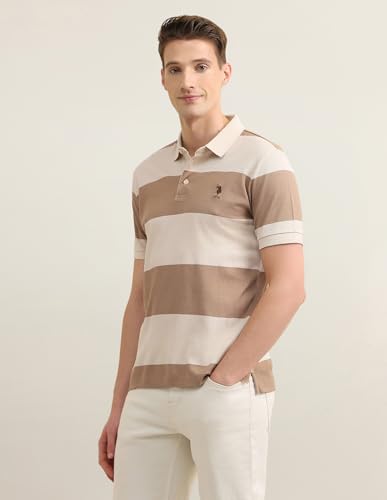 U.S.Polo Association Men's Horizontal Striped Sotogrande Polo Shirt (USTSH3408_Beige_XXL)